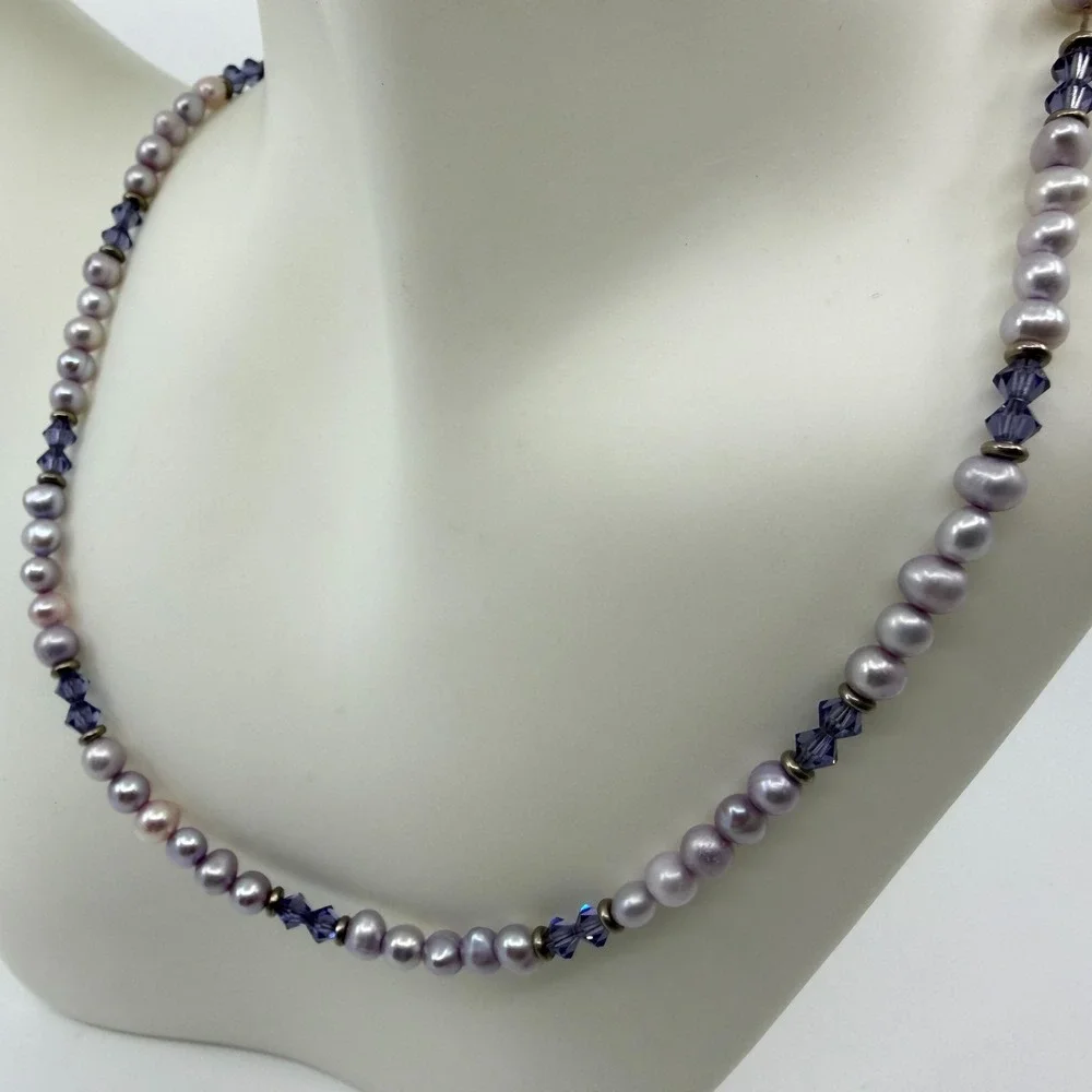 Salsa Designs Lavender Pearl & Purple Crystal Beaded Necklace Statement Piece